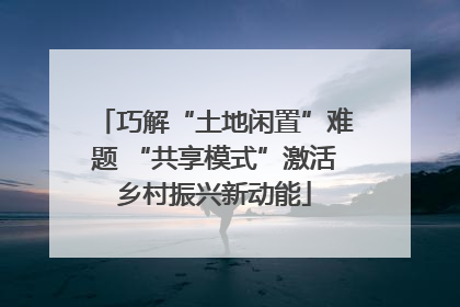 巧解“土地闲置”难题 “共享模式”激活乡村振兴新动能